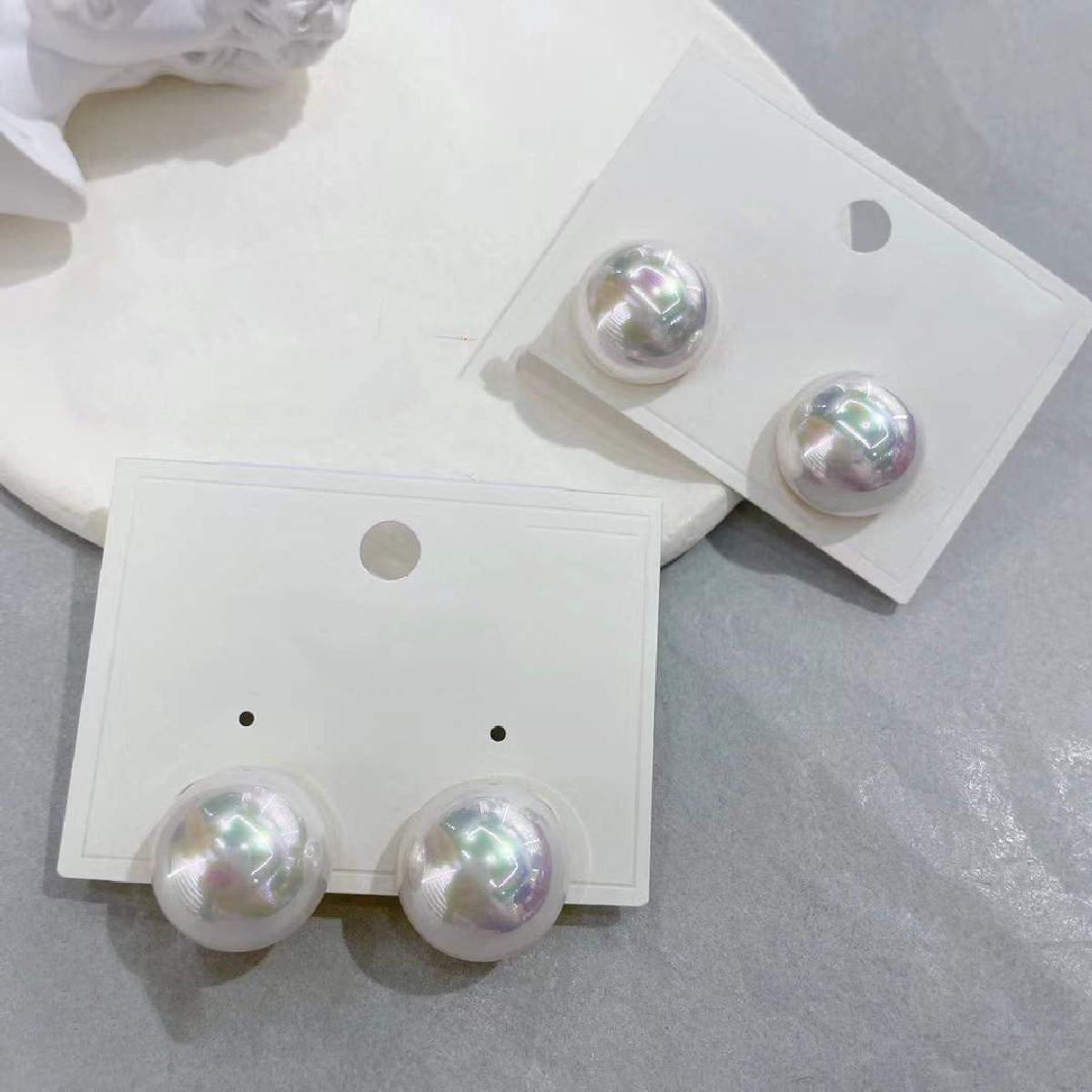 16Mm Copper Half Pearl Gold White Stud Earring Pair For Women Bulk Main image