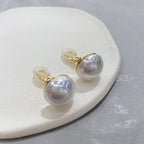 16Mm Copper Half Pearl Gold White Stud Earring Pair For Women Bulk