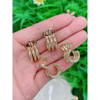 Copper C Design Gold Cubic Zirconia Stud Earring Pair For Women Bulk