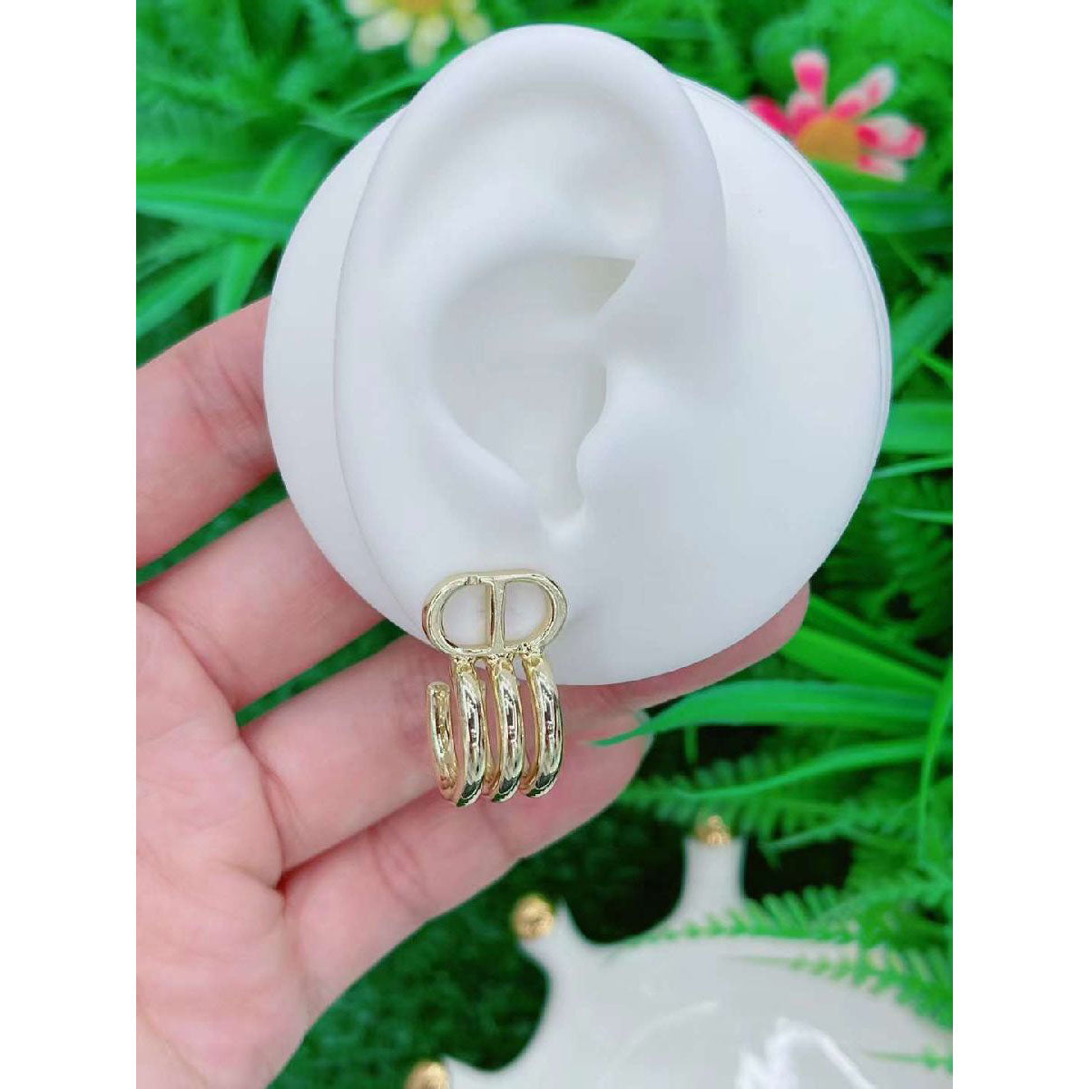 Copper C Design Gold Cubic Zirconia Stud Earring Pair For Women Bulk Secondary image