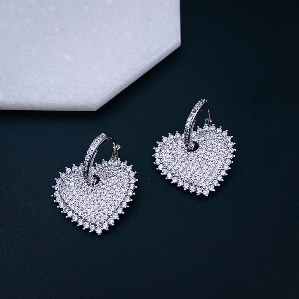 Copper Heart Gold Cubic Zirconia Hoop & Drop Earring Pair Women Bulk