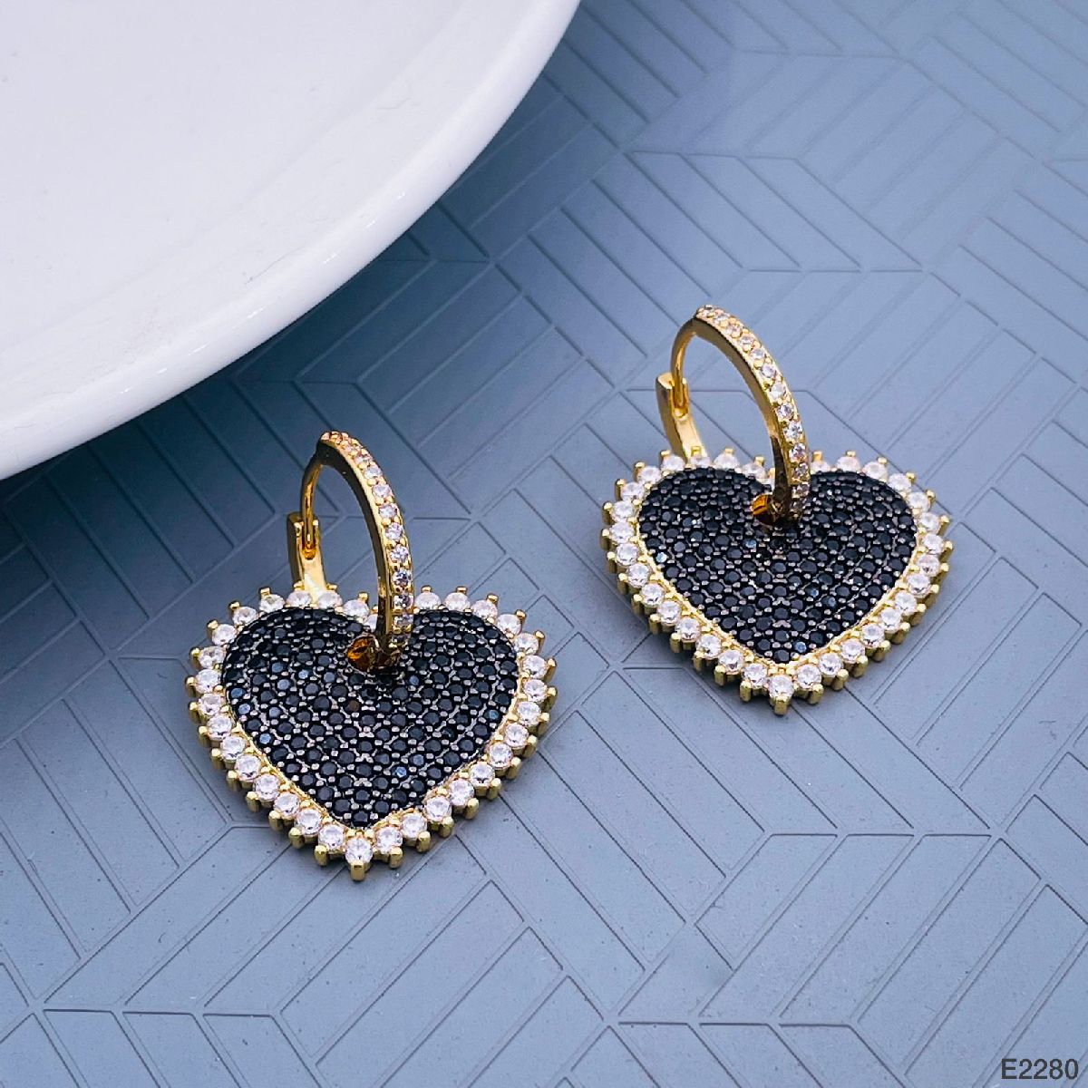 Copper Heart Gold Cubic Zirconia Hoop & Drop Earring Pair Women Bulk