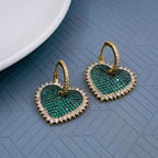 Copper Heart Gold Cubic Zirconia Hoop & Drop Earring Pair Women Bulk