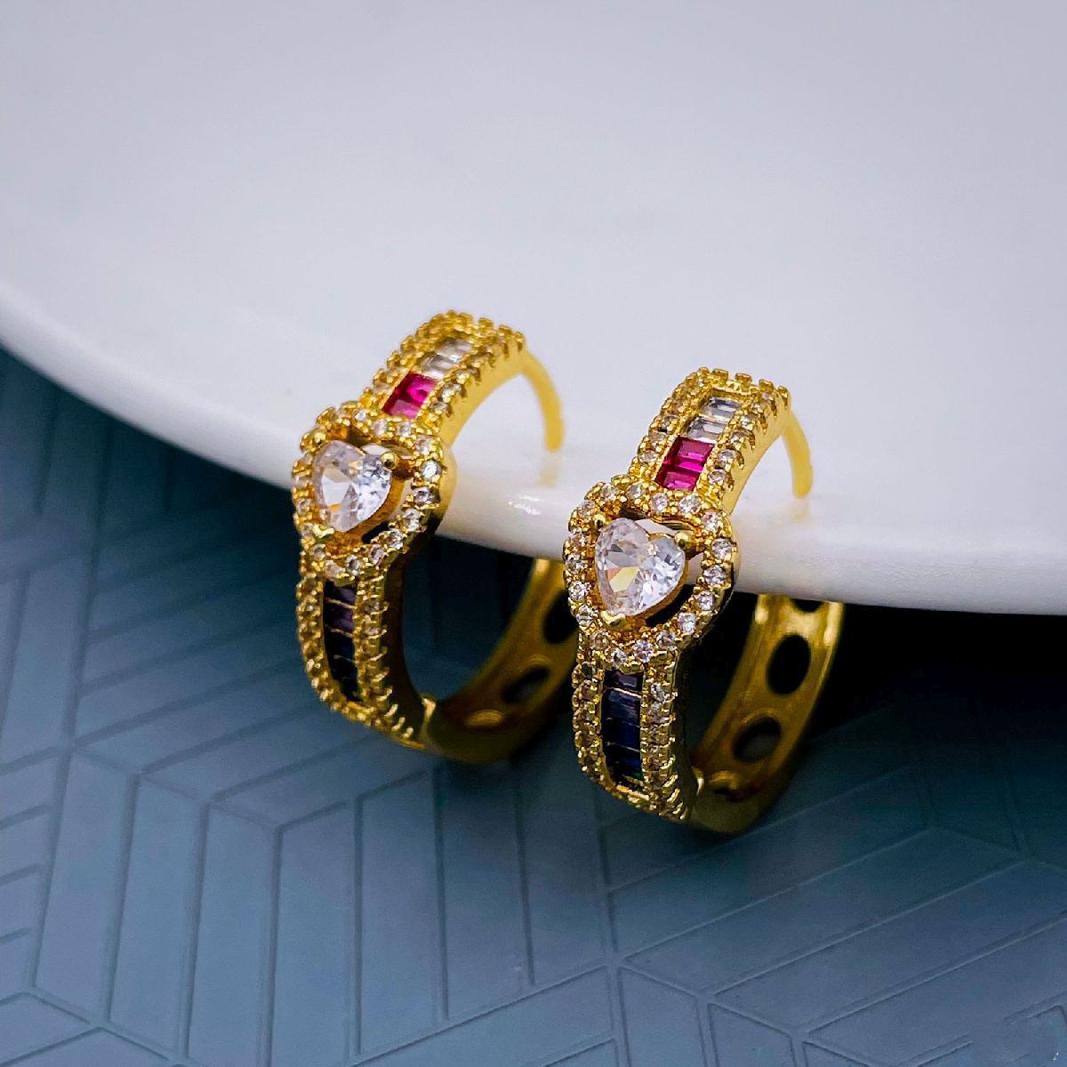 Copper Heart Multicolour Cubic Zirconia Hoop Drop Earring Pair Women Main image