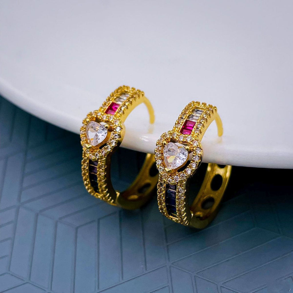 Copper Heart Multicolour Cubic Zirconia Hoop Drop Earring Pair Women