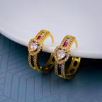 Copper Heart Multicolour Cubic Zirconia Hoop Drop Earring Pair Women