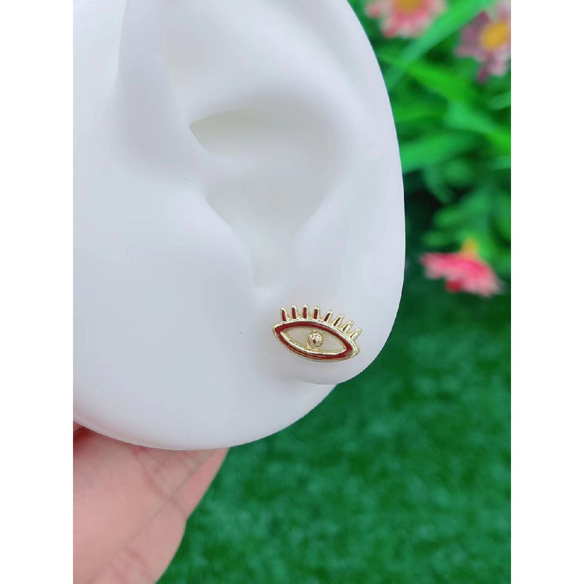 Eyelash Evil Eye 18K Gold Copper Stud Earring Pair For Women Bulk