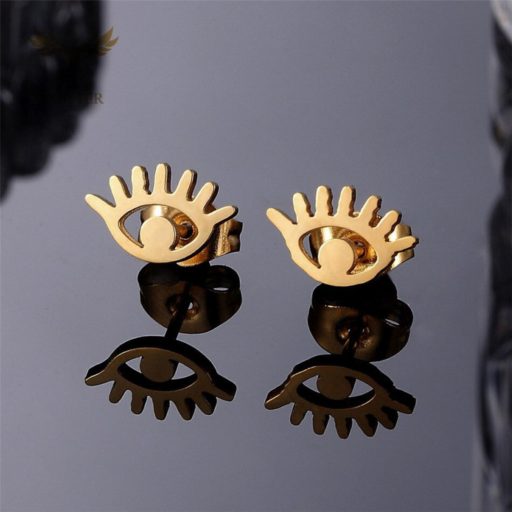 Eyelash Evil Eye 18K Gold Copper Stud Earring Pair For Women Bulk
