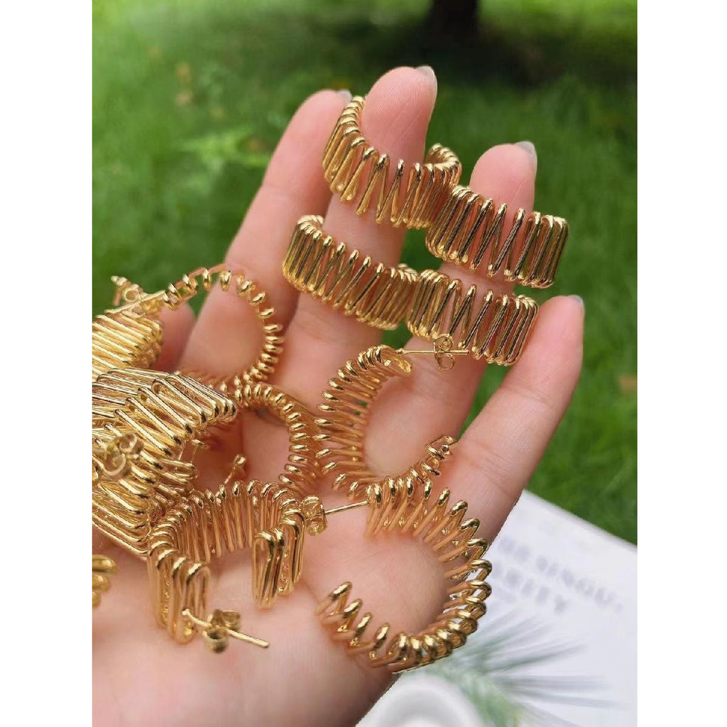 Geometric Mesh 18K Gold Copper Hoop Earring Pair For Women Bulk