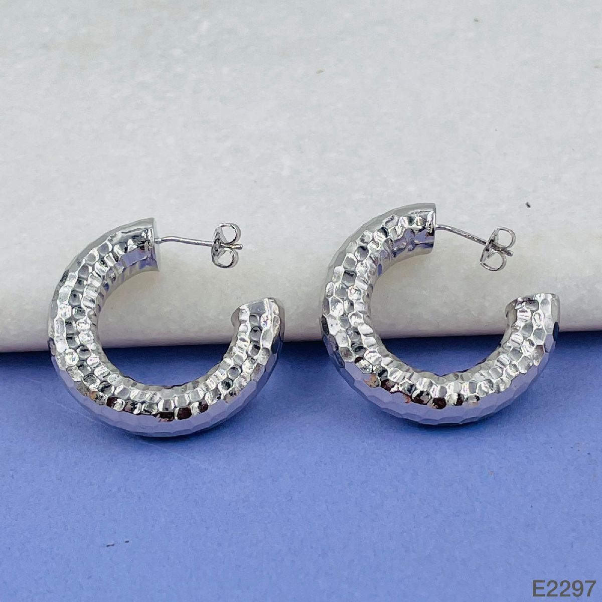 Glossy Faceted Platinum Copper Hoop Earring For Women Bulk