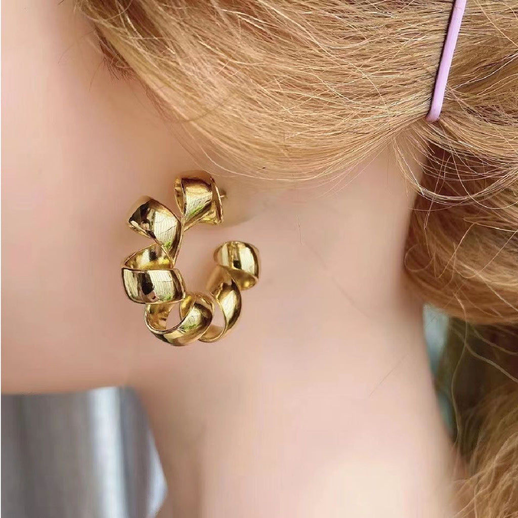 Twisted Curly 18K Gold Anti Tarnish Copper Hoop Earring Pair Bulk