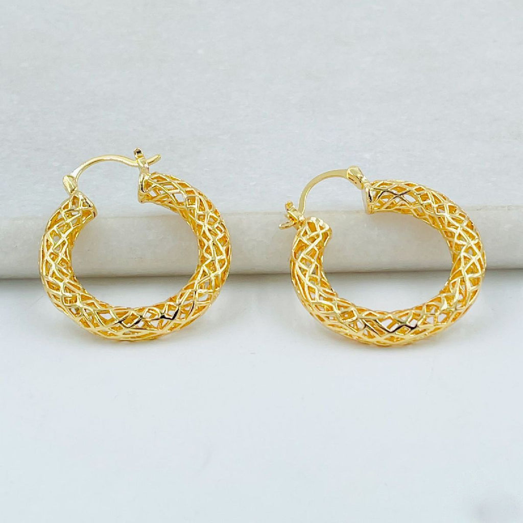 Mesh 18K Gold Anti Tarnish Copper Hoop Earring Pair For Women Bulk