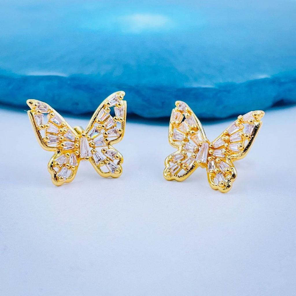 Butterfly Baguette Cubic Zirconia Gold Copper Stud Earring Pair Bulk