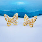 Butterfly Baguette Cubic Zirconia Gold Copper Stud Earring Pair Bulk