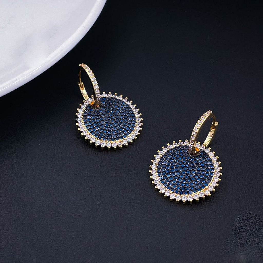 Sky Blue Gold Pave Cubic Zirconia Hoop & Drop Earring Pair Women Bulk