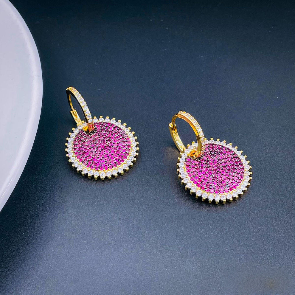 Sky Blue Gold Pave Cubic Zirconia Hoop & Drop Earring Pair Women Bulk