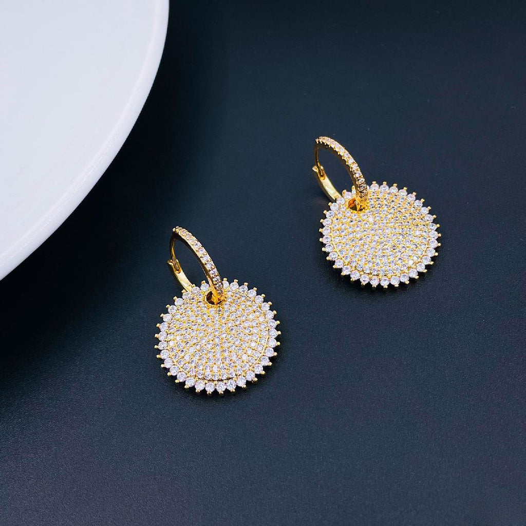 Sky Blue Gold Pave Cubic Zirconia Hoop & Drop Earring Pair Women Bulk