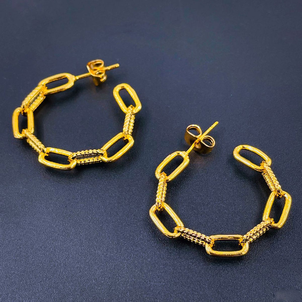 Stainless Steel Link Gold Hoop Earring Pair For Women Bulk