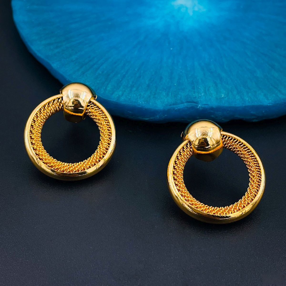 Stainless Steel Link Gold Stud Danger Earring Pair For Women Bulk Main image