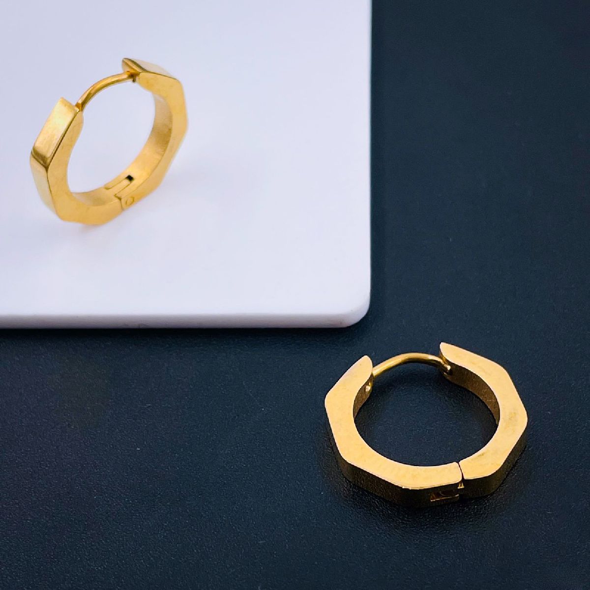 Hexagon Stainless Steel Anti Tarnish 18K Gold Hoop Earring Pair Bulk