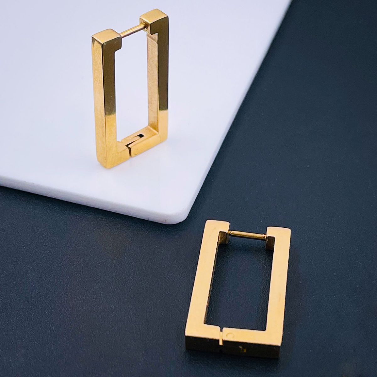 Rectangle Stainless Steel Anti Tarnish 18K Gold Hoop Earring Pair Bulk