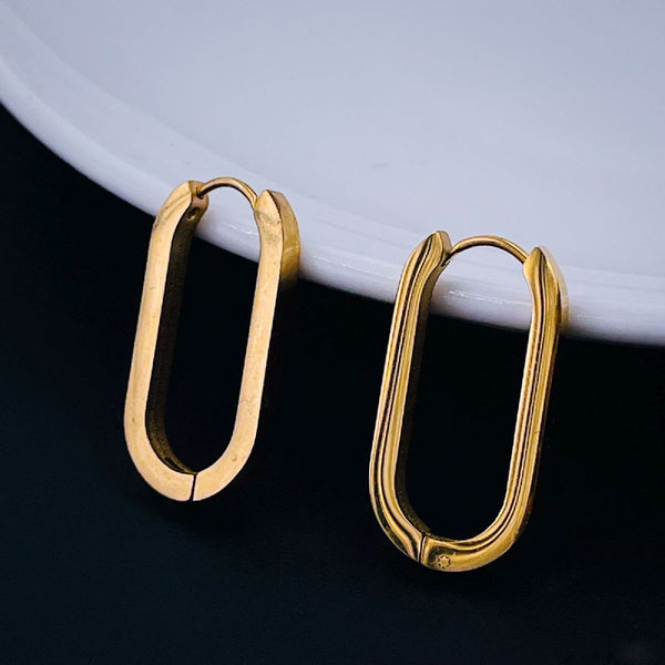 Long Oval Stainless Steel Anti Tarnish 18K Gold Hoop Earring Pair Bulk Main image