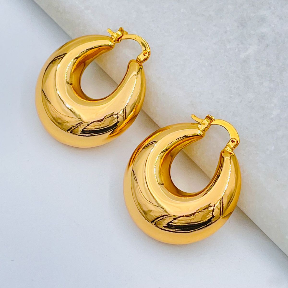 Large Chunky Crescent Stainless Steel Anti Tarnish 18K Gold Hoop Earring Main image