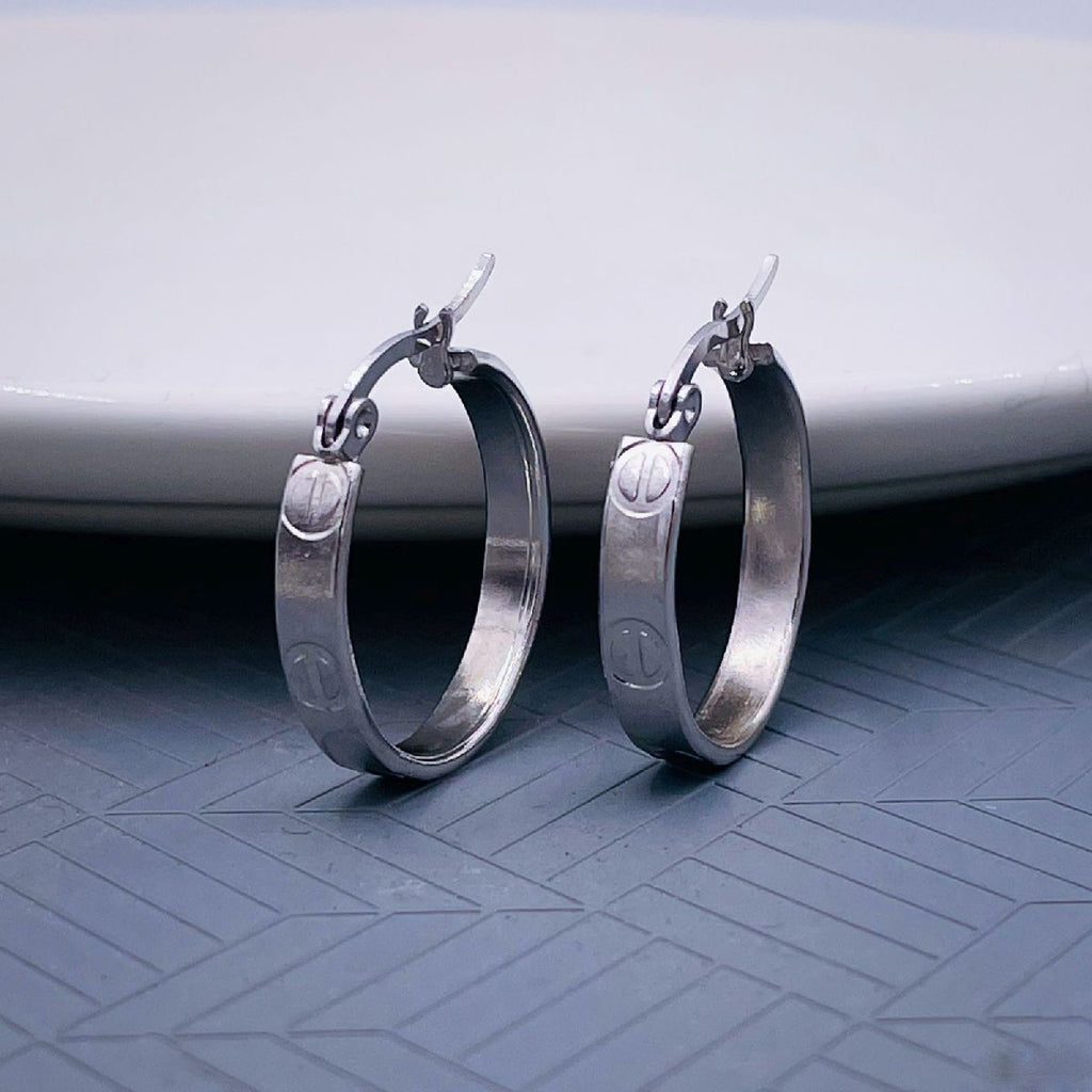 Classic Nail Screw Stainless Steel Silver Hoop Earring Pair Women Bulk