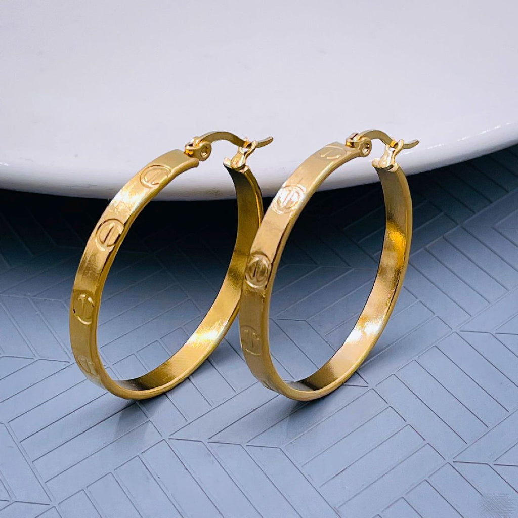 Classic Nail Screw 18K Gold Stainless Steel Hoop Earring Pair Bulk
