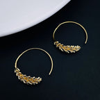 Leafy 18K Gold Copper Anti Tarnish Hoop Earring Pair For Women Bulk