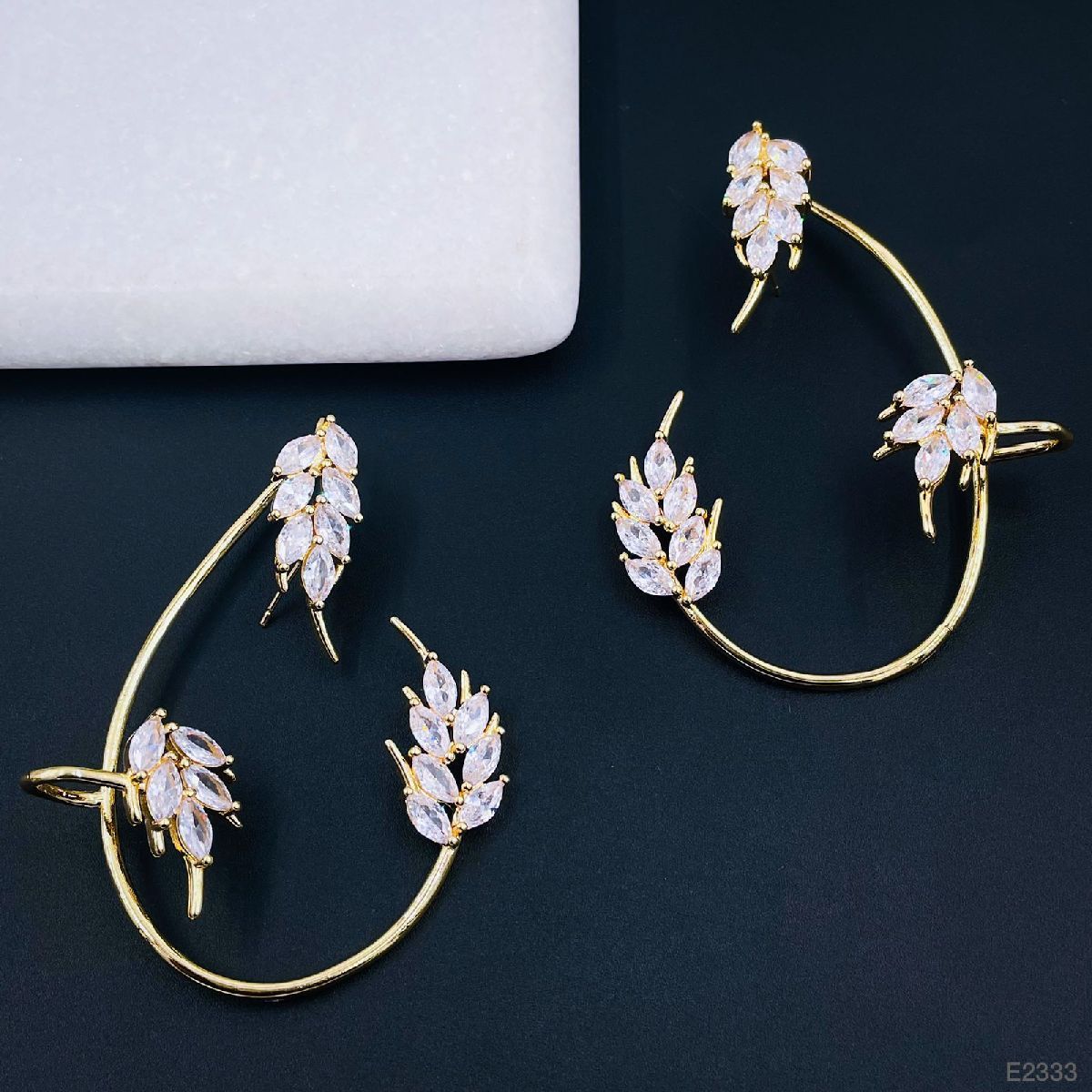 Floral Cubic Zirconia Marquise 18K Gold Copper Ear Cuff Earring Bulk Main image