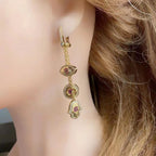 Evil Eye Hamsa Ruby Pink Gold Anti Tarnish Dangling Long Earring Bulk