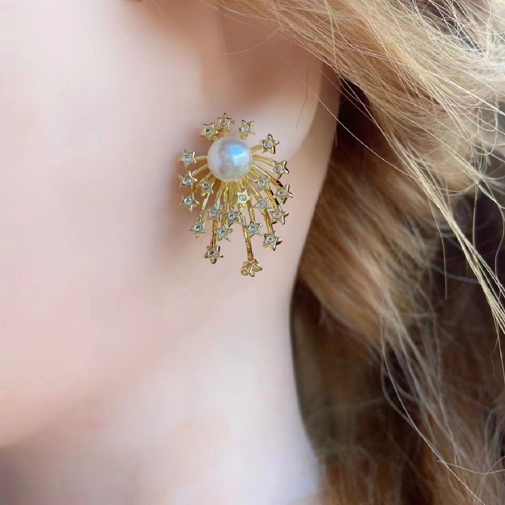 Star Burst Pearl CZ 18K Gold Anti Tarnish Copper Earring Bulk