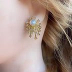 Star Burst Pearl CZ 18K Gold Anti Tarnish Copper Earring Bulk