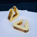 Layered 3D Triangle Chunky 18K Gold Anti Tarnish Hoop Earring Bulk