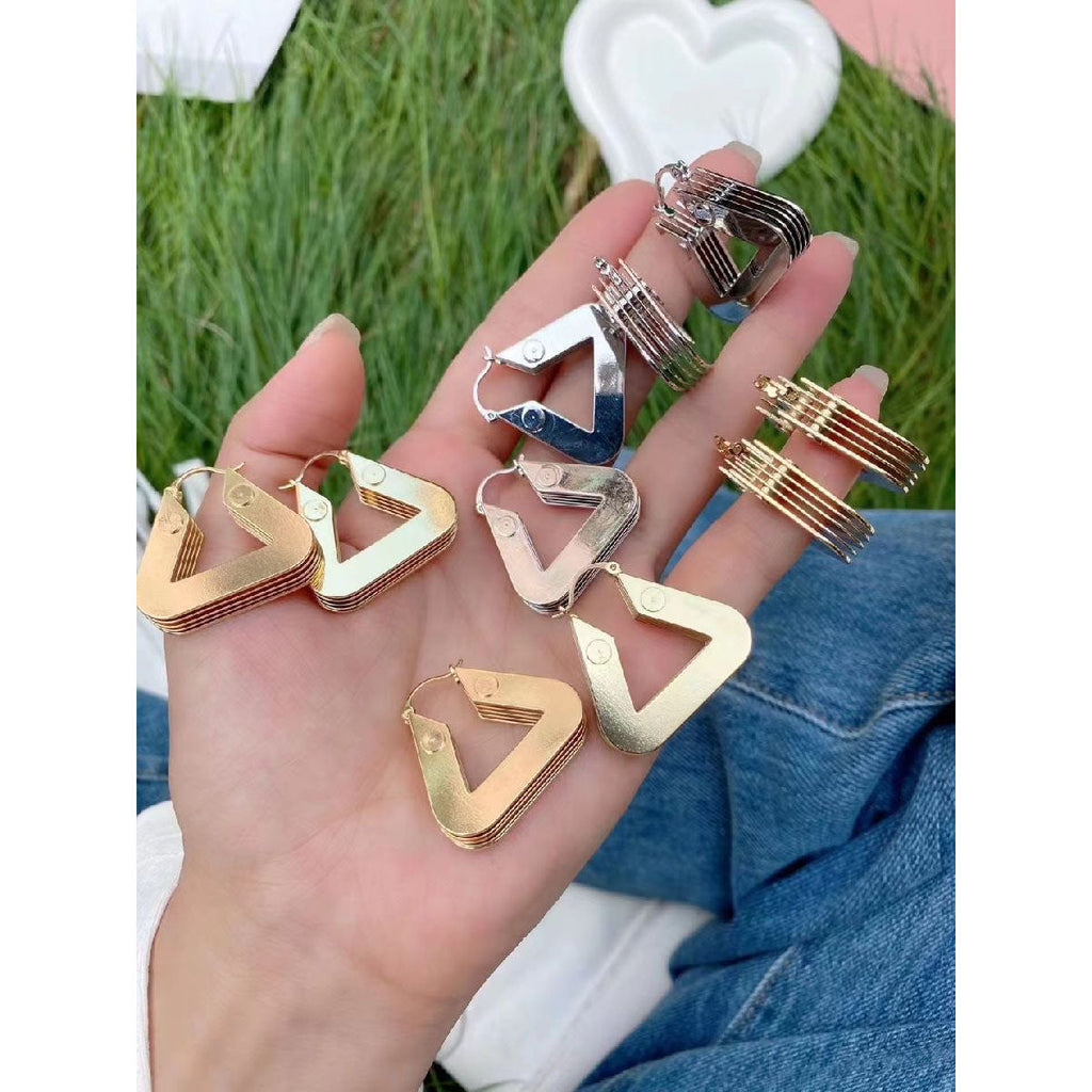 Layered 3D Triangle Chunky 18K Gold Anti Tarnish Hoop Earring Bulk