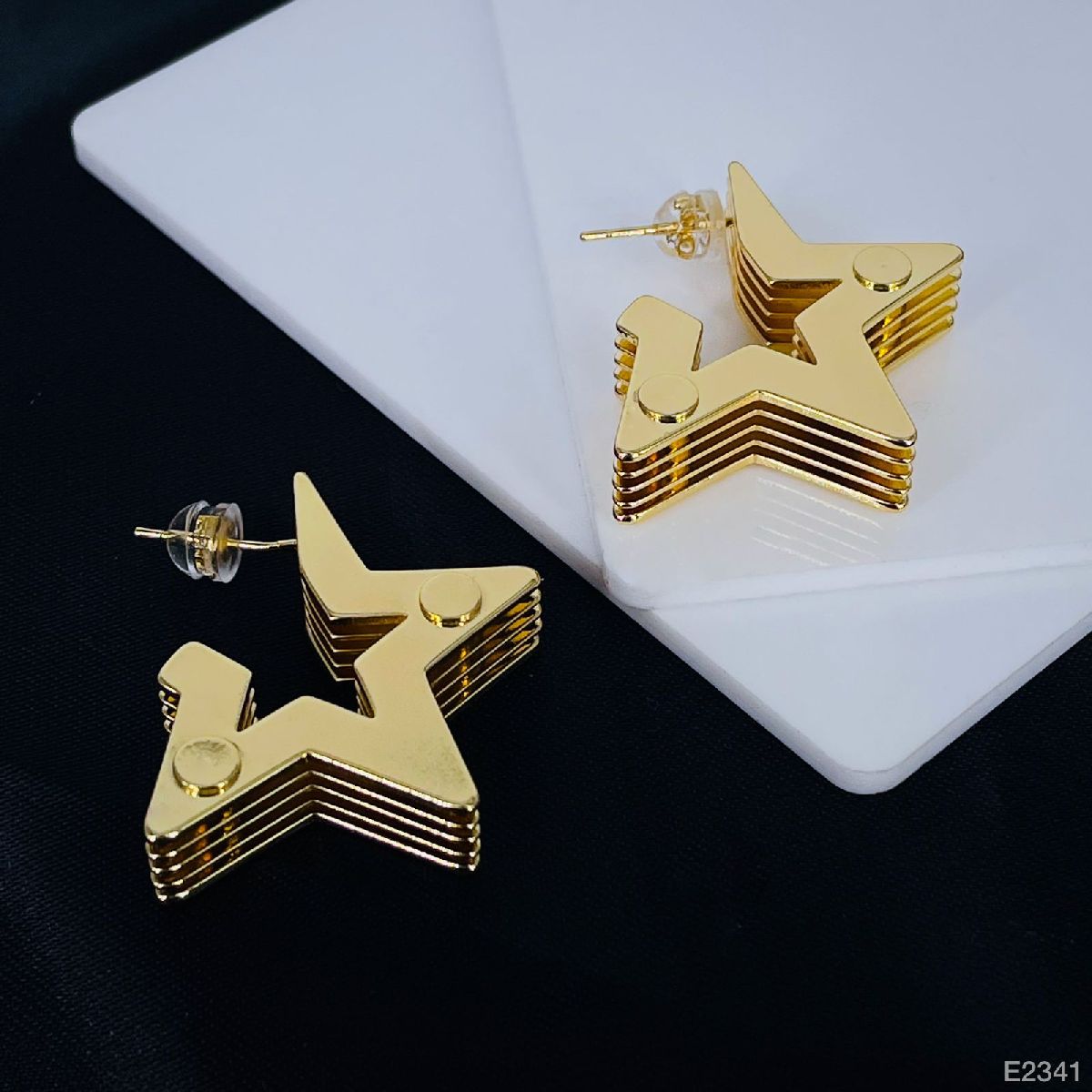 Layered 3D Star Chunky 18K Gold Anti Tarnish Hoop Earring Women Bulk
