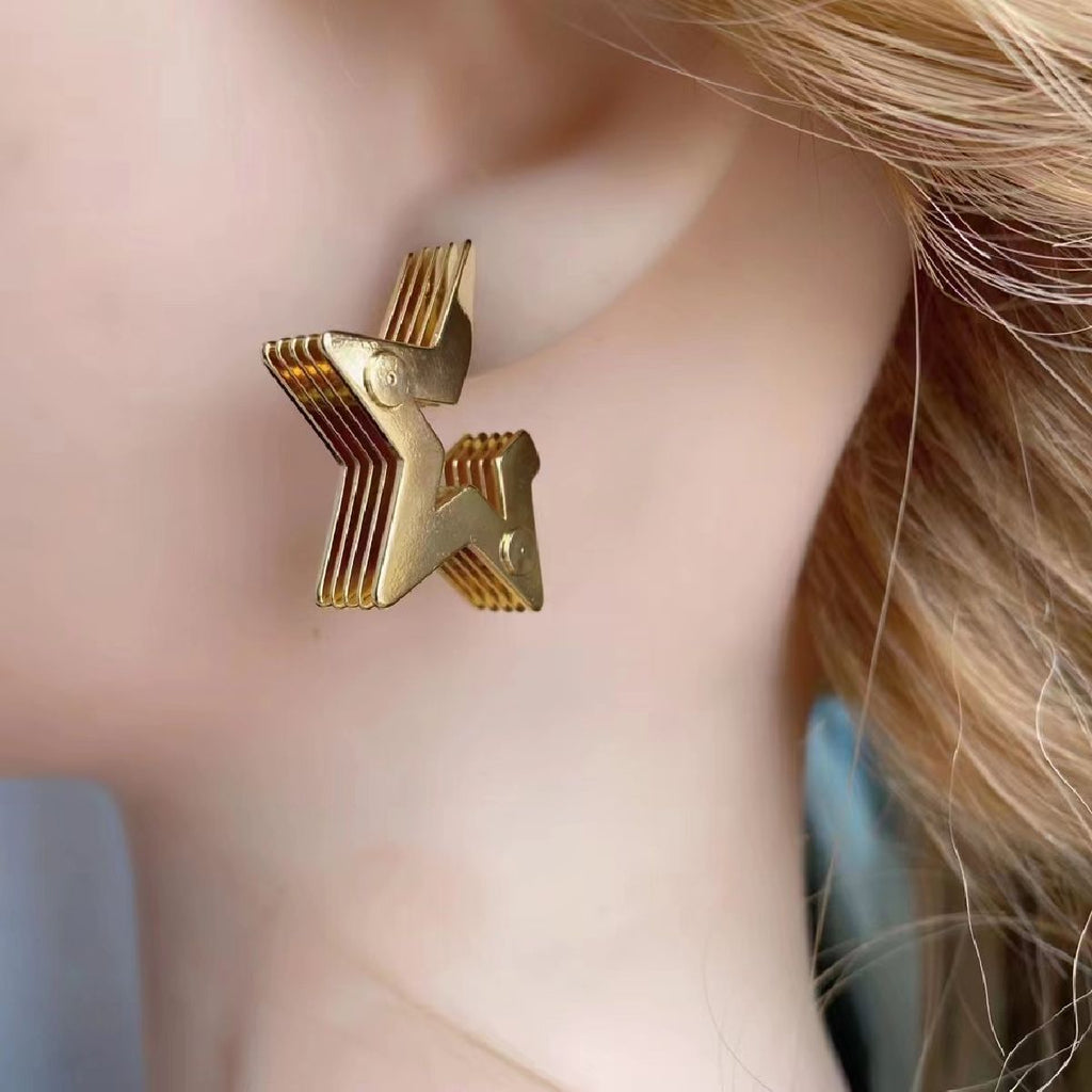 Layered 3D Star Chunky 18K Gold Anti Tarnish Hoop Earring Women Bulk