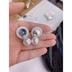 Dual Pearl 25Mm 14Mm Silver Dangling Stud Earring Pair For Women Bulk