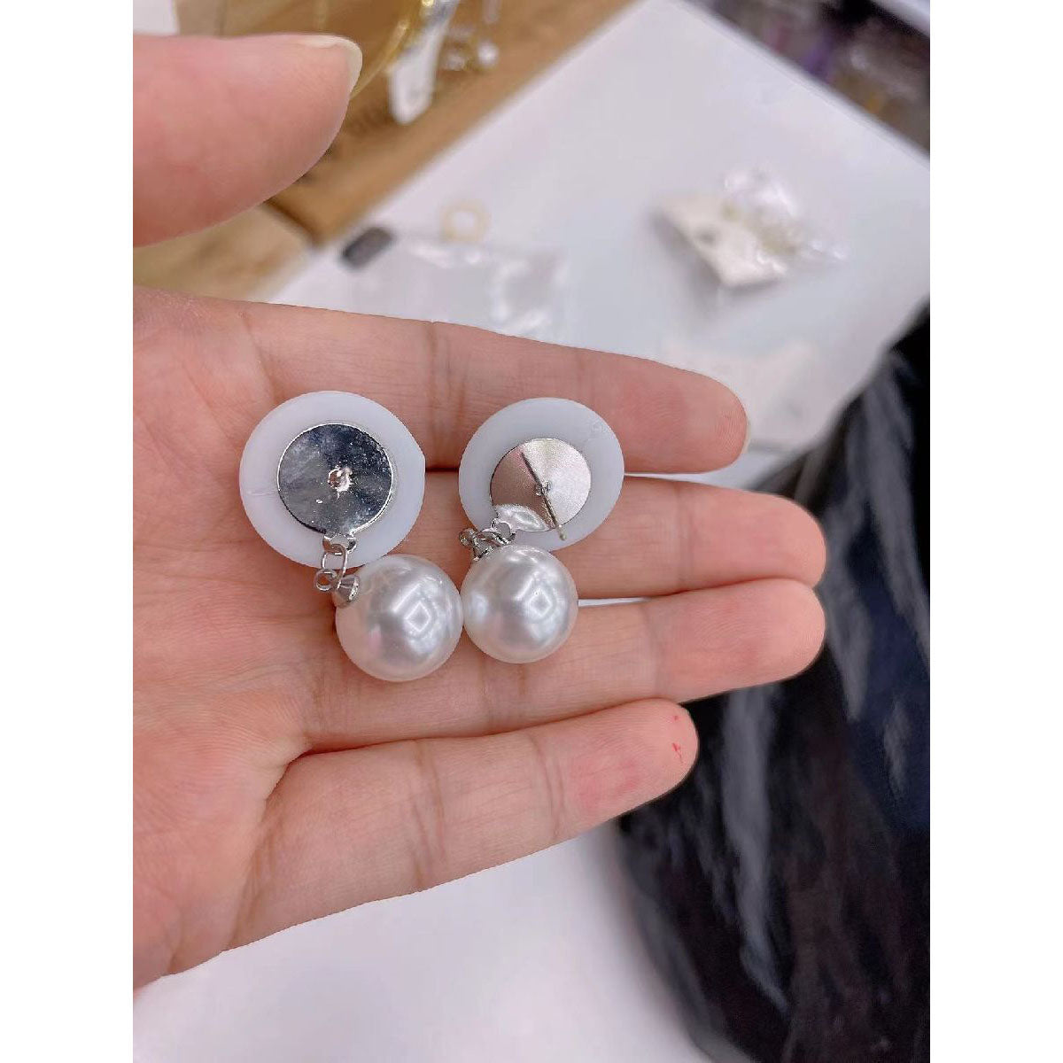 Dual Pearl 25Mm 14Mm Silver Dangling Stud Earring Pair For Women Bulk