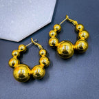 Glossy Balls 18K Gold Anti Tarnish Hoop Bali Earrings Pair Women Bulk