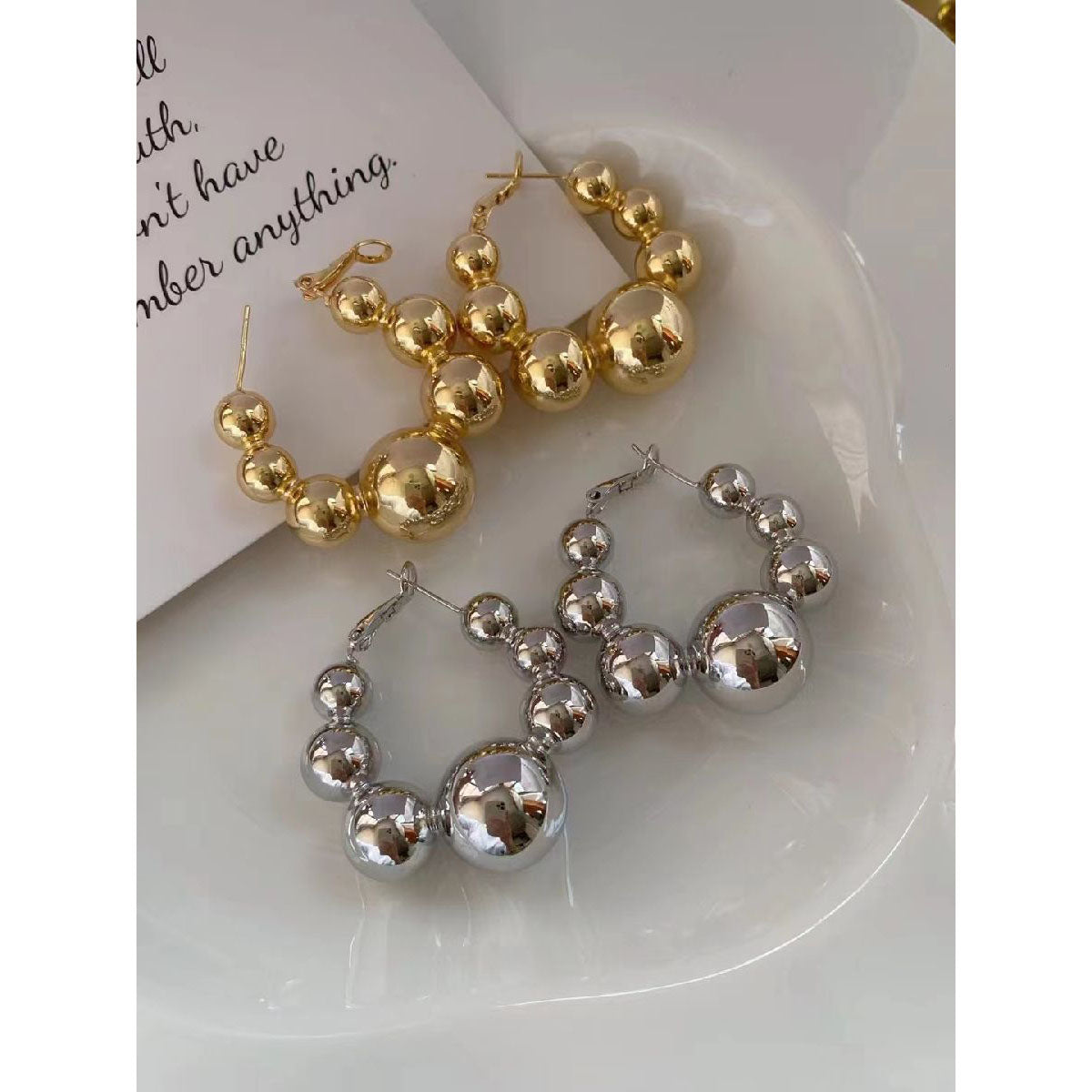 Glossy Balls 18K Gold Anti Tarnish Hoop Bali Earrings Pair Women Bulk