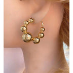 Glossy Balls 18K Gold Anti Tarnish Hoop Bali Earrings Pair Women Bulk