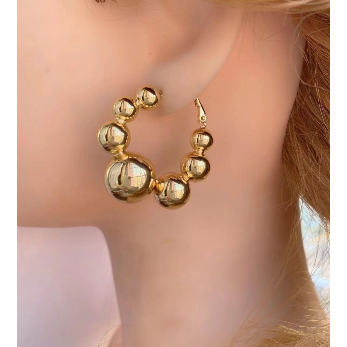 Glossy Balls 18K Gold Anti Tarnish Hoop Bali Earrings Pair Women Bulk