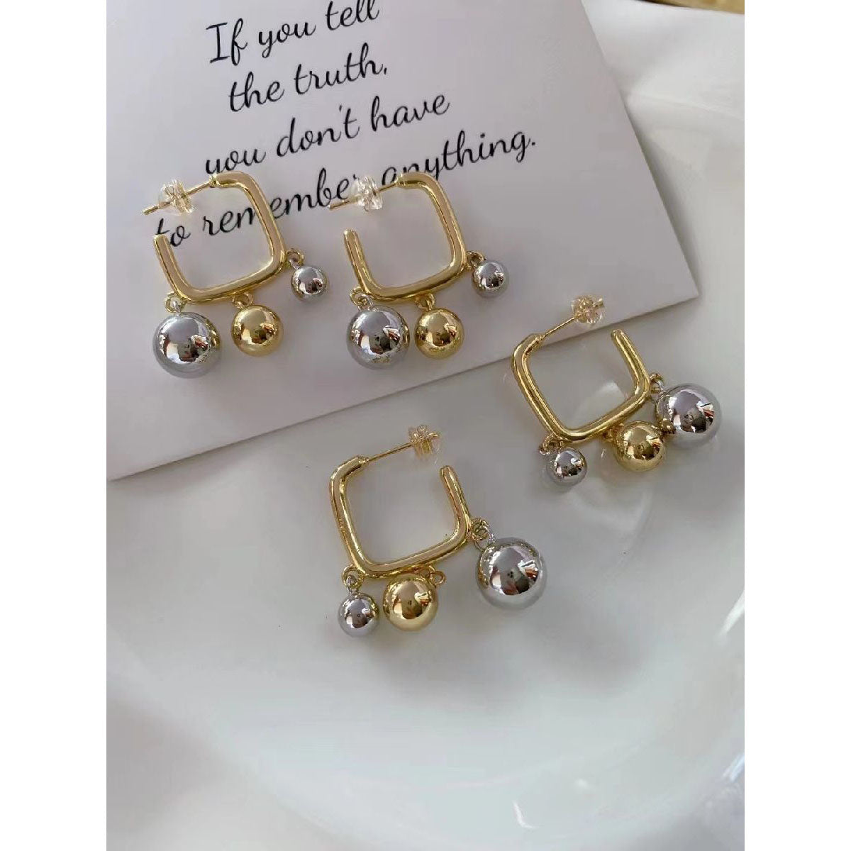 Glossy Balls Two Tone 18K Gold Anti Tarnish Hoop Bali Earrings Bulk
