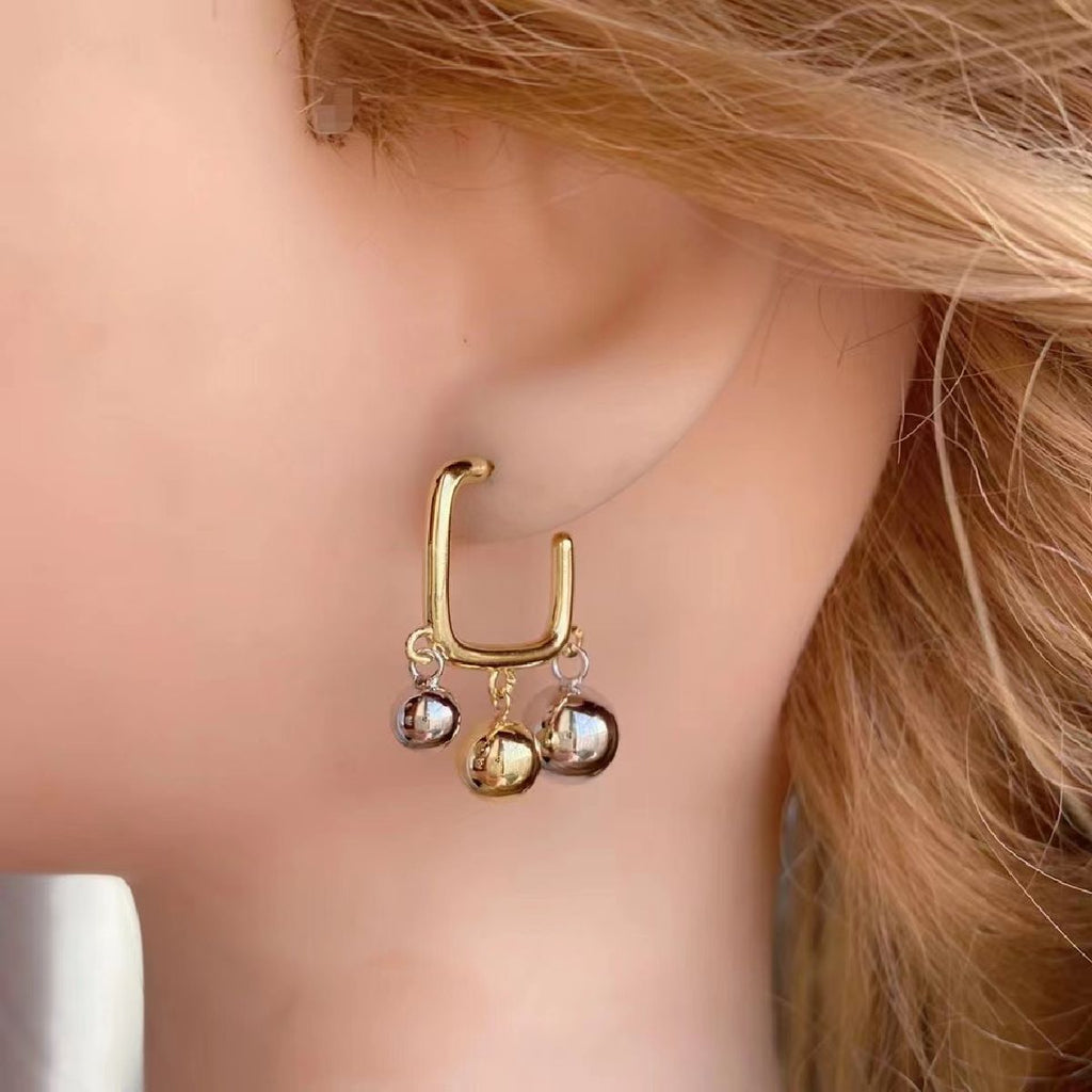 Glossy Balls Two Tone 18K Gold Anti Tarnish Hoop Bali Earrings Bulk