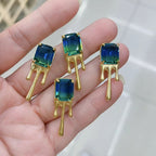 Blue Green Crystal 18K Frosted Gold Stud Earring Pair For Women Bulk