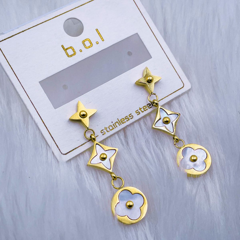 Clover Flower Mother Of Pearl Rose Gold Dangler Earring Pair Bulk