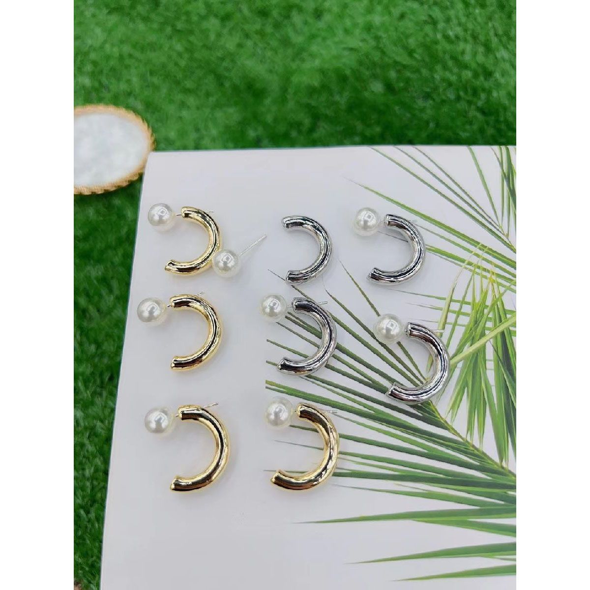 Dainty Pearl 18K Gold Needle Hoop Earring For Women Bulk