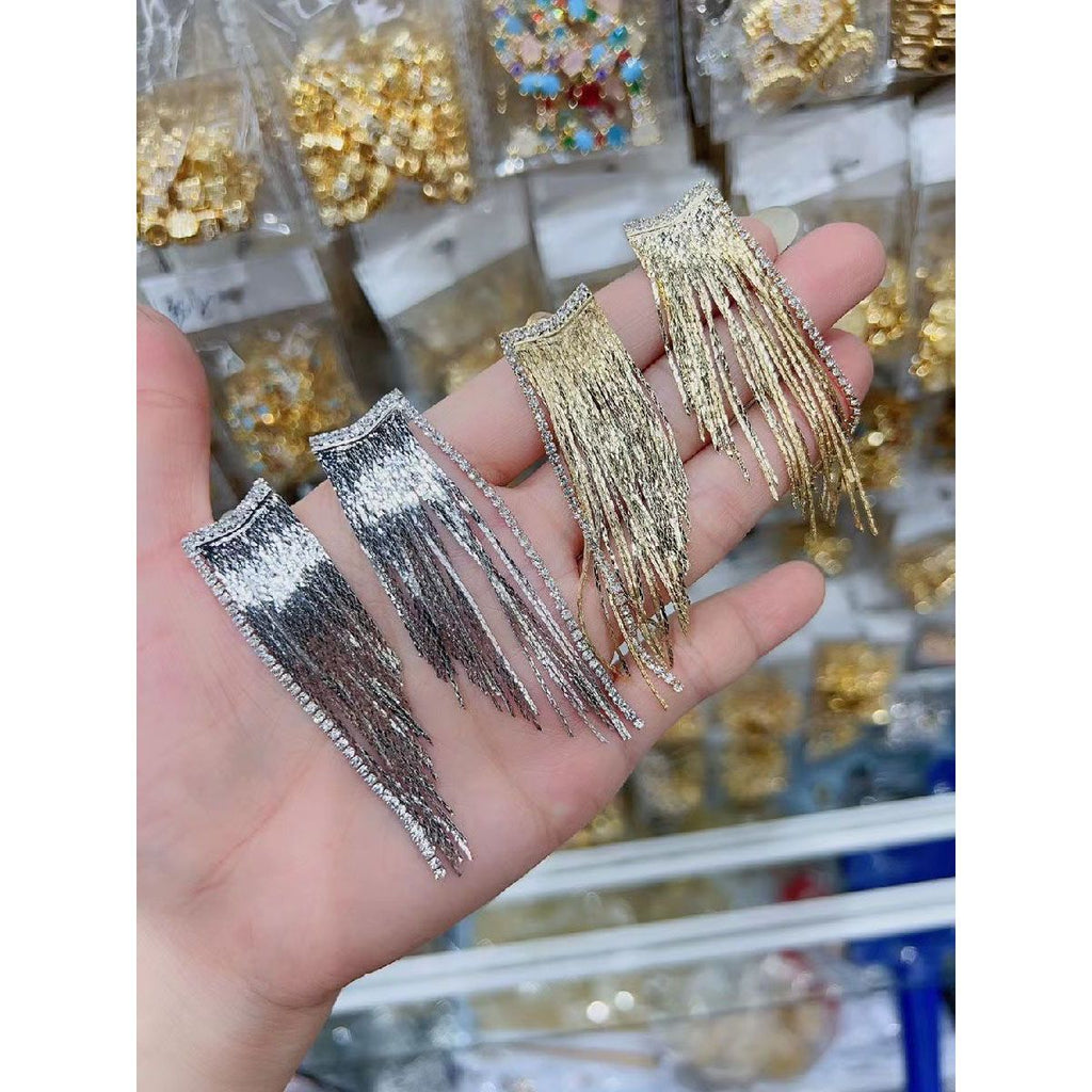 Glossy Silver Cubic Zirconia Long Dangling Chain Earring Women Bulk